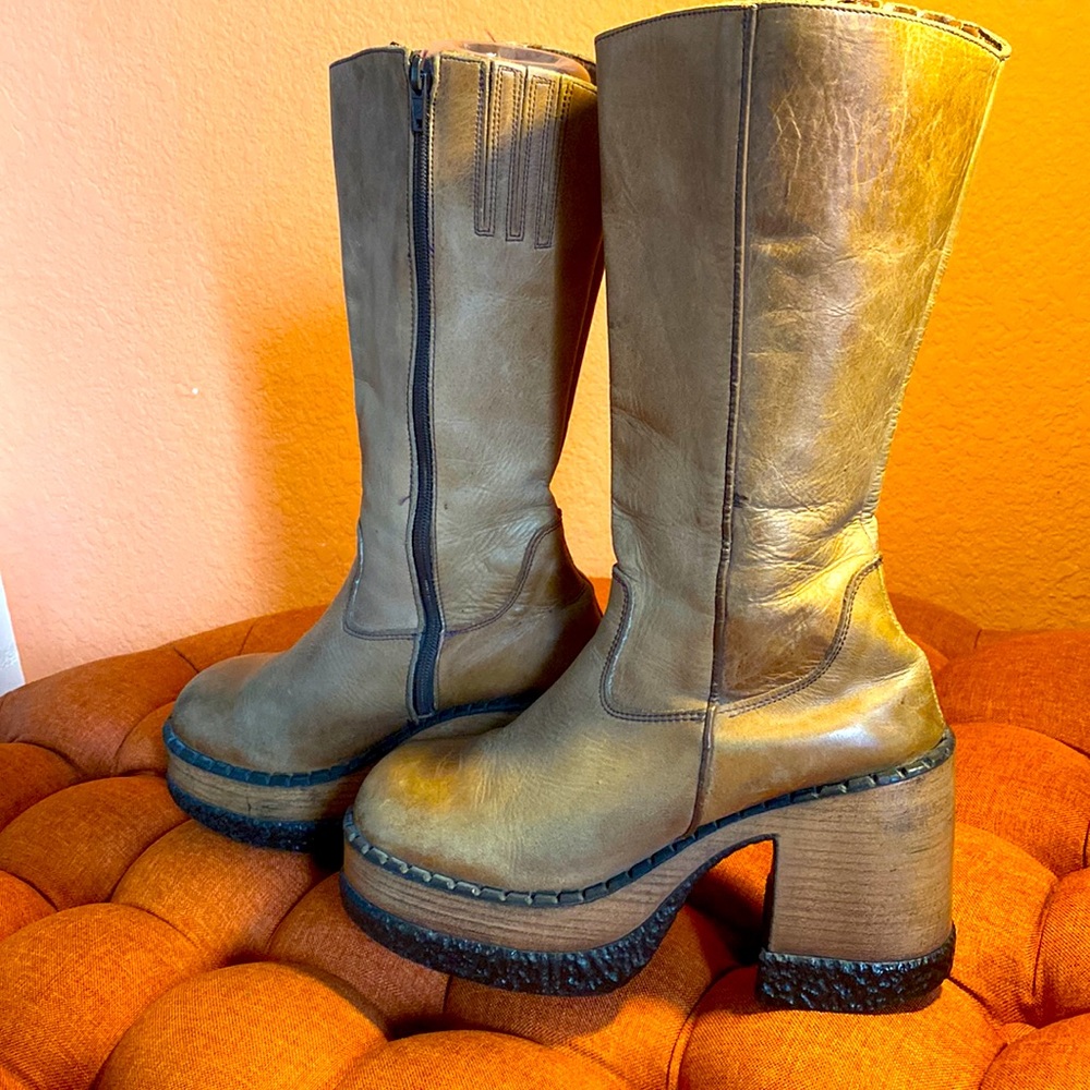 LONDON UNDERGROUND  destroy sonax  Y2K Platform Chunky Heel  Leather Boots 9